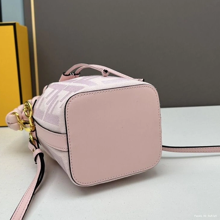 Affordable HOT Motif Mini with Bucket Tresor Pink Handle In Bag FF Fendi Mon Woven Canvas 0727